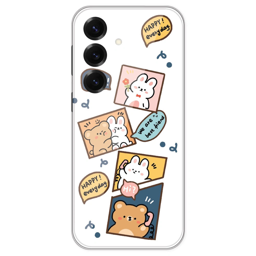 Happy Rabit And Bear - Clear Printed Silicone Case For Samsung Galaxy S25