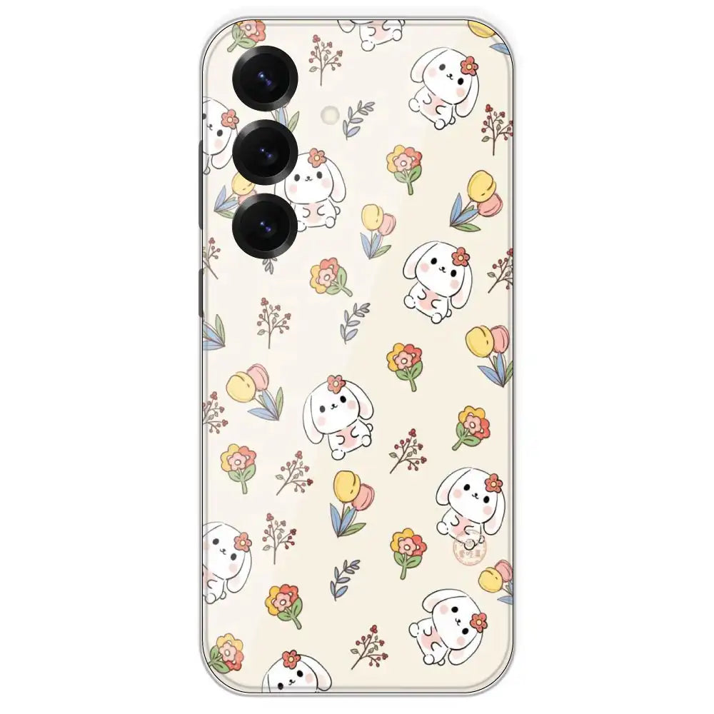 Cute Bunny And Flowers - Printed Silicone Case For Samsung Galaxy S25