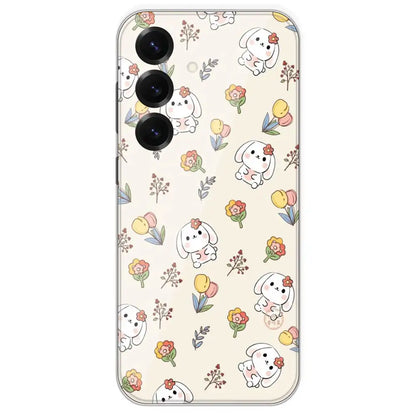 Cute Bunny And Flowers - Printed Silicone Case For Samsung Galaxy S25
