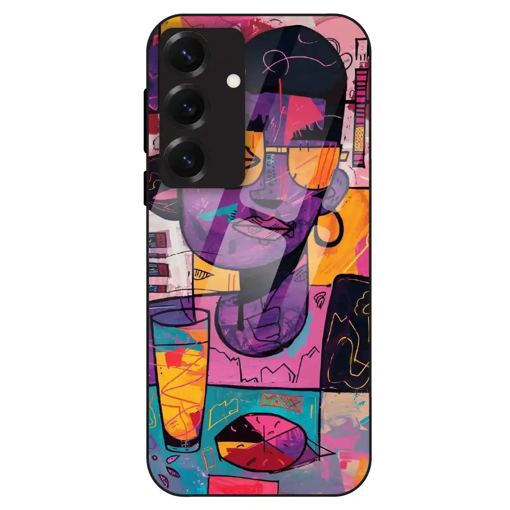 Abstract Neon Portrait - Glass Case For Samsung Galaxy S25