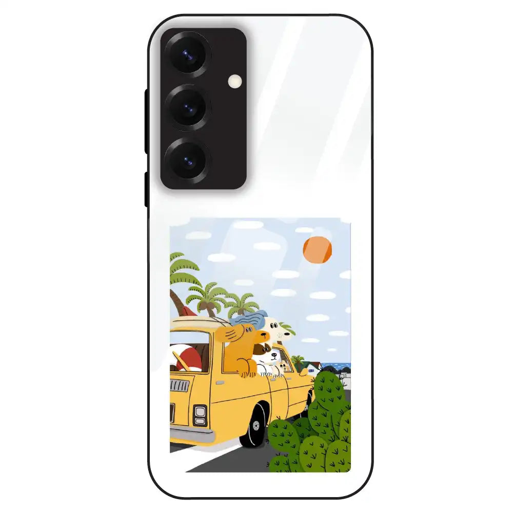 Cute Dog Travel Cartoon - Glass Case For Samsung Galaxy S25