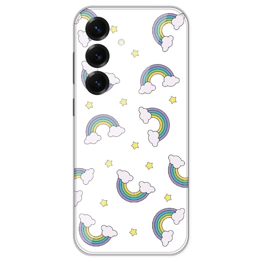 Rainbow With Clouds - Clear Printed Silicone Case For Samsung Galaxy S25