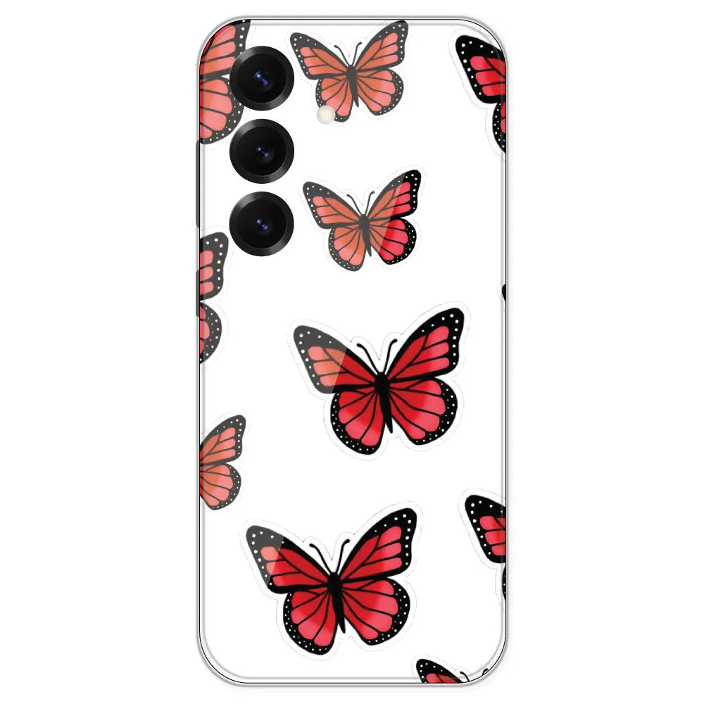Red Butterfly - Clear Printed Silicone Case For Samsung Galaxy S25