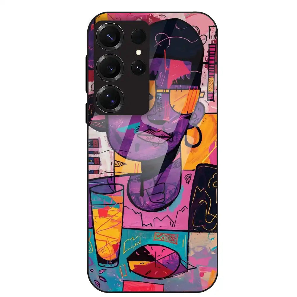 Abstract Neon Portrait - Glass Case For Samsung Galaxy S25 Ultra