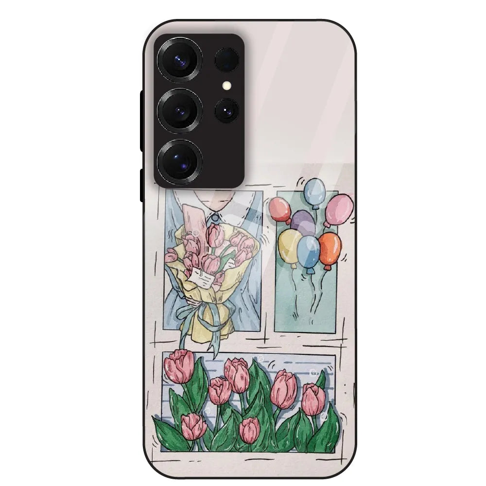 Tulip Aesthetic Sketch - Glass Case For Samsung Galaxy S25 Ultra