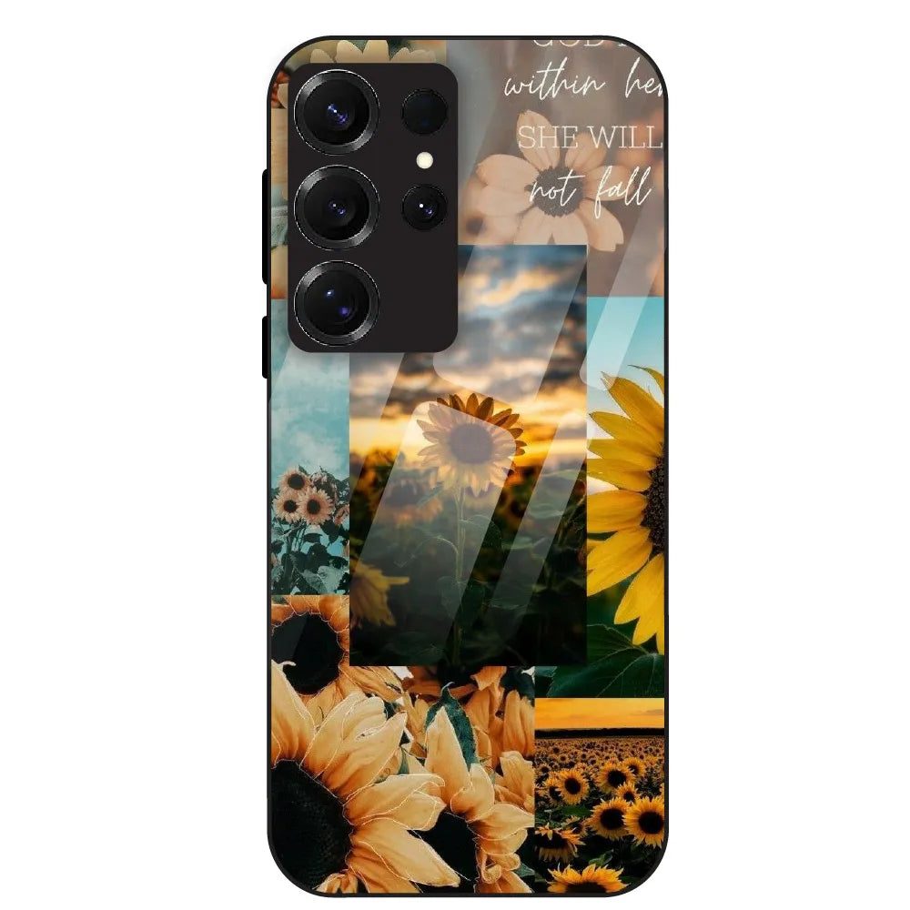 Sunflower Serenity Collage - Glass Case For Samsung Galaxy S25 Ultra