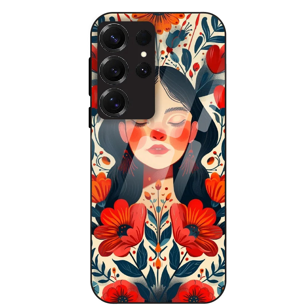 Floral Muse Portrait - Glass Case For Samsung Galaxy S25 Ultra