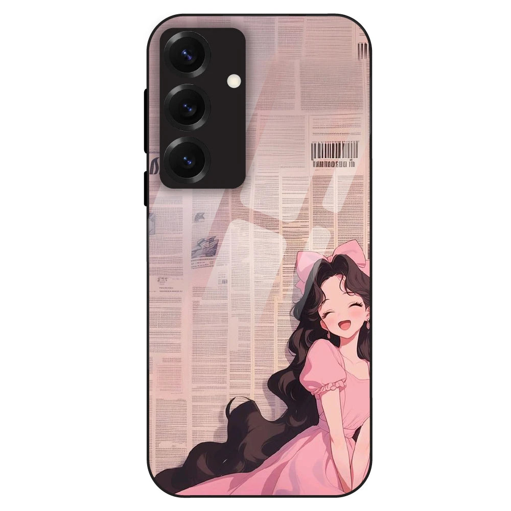 Cute Pink Anime Girl - Glass Case For Samsung Galaxy S25