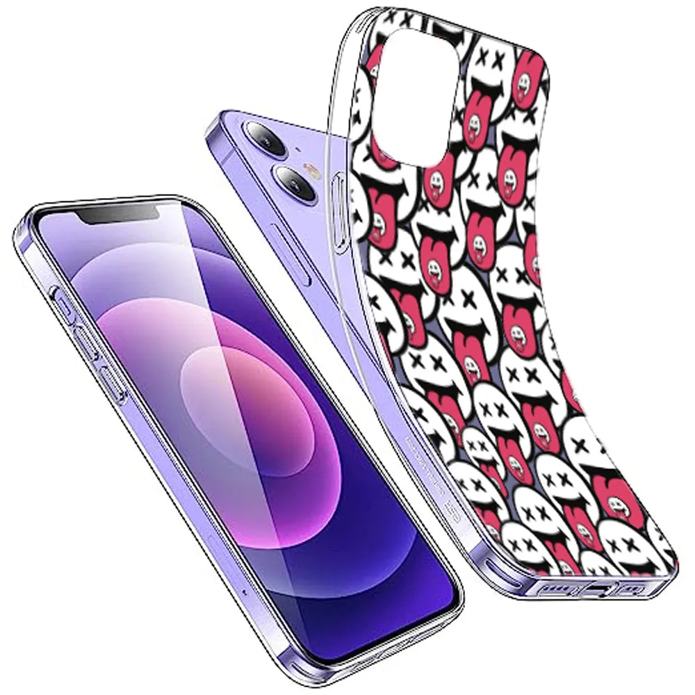 Funny Cartoon Faces - Printed Silicone Case For Apple iPhone Infographic