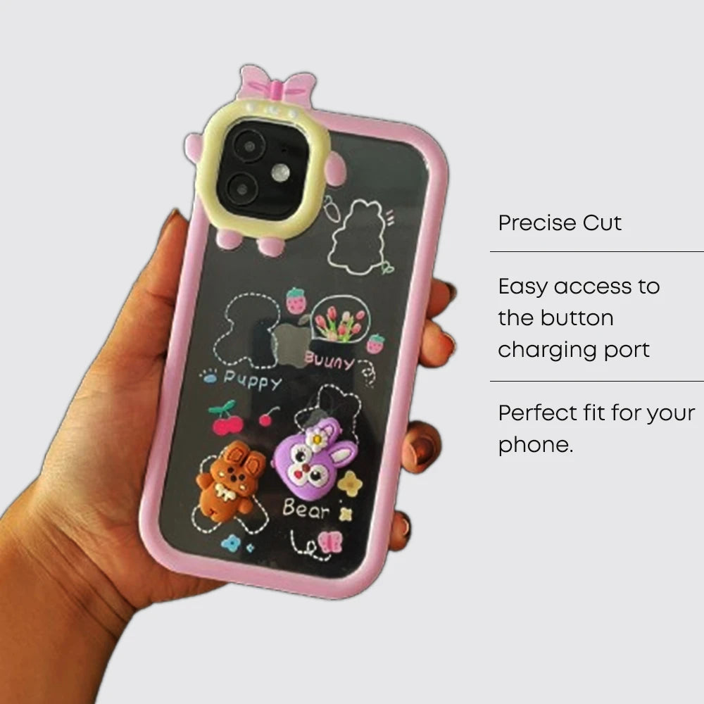 Cute 3D Shock-Proof Cases For Apple iPhone Models- Pink