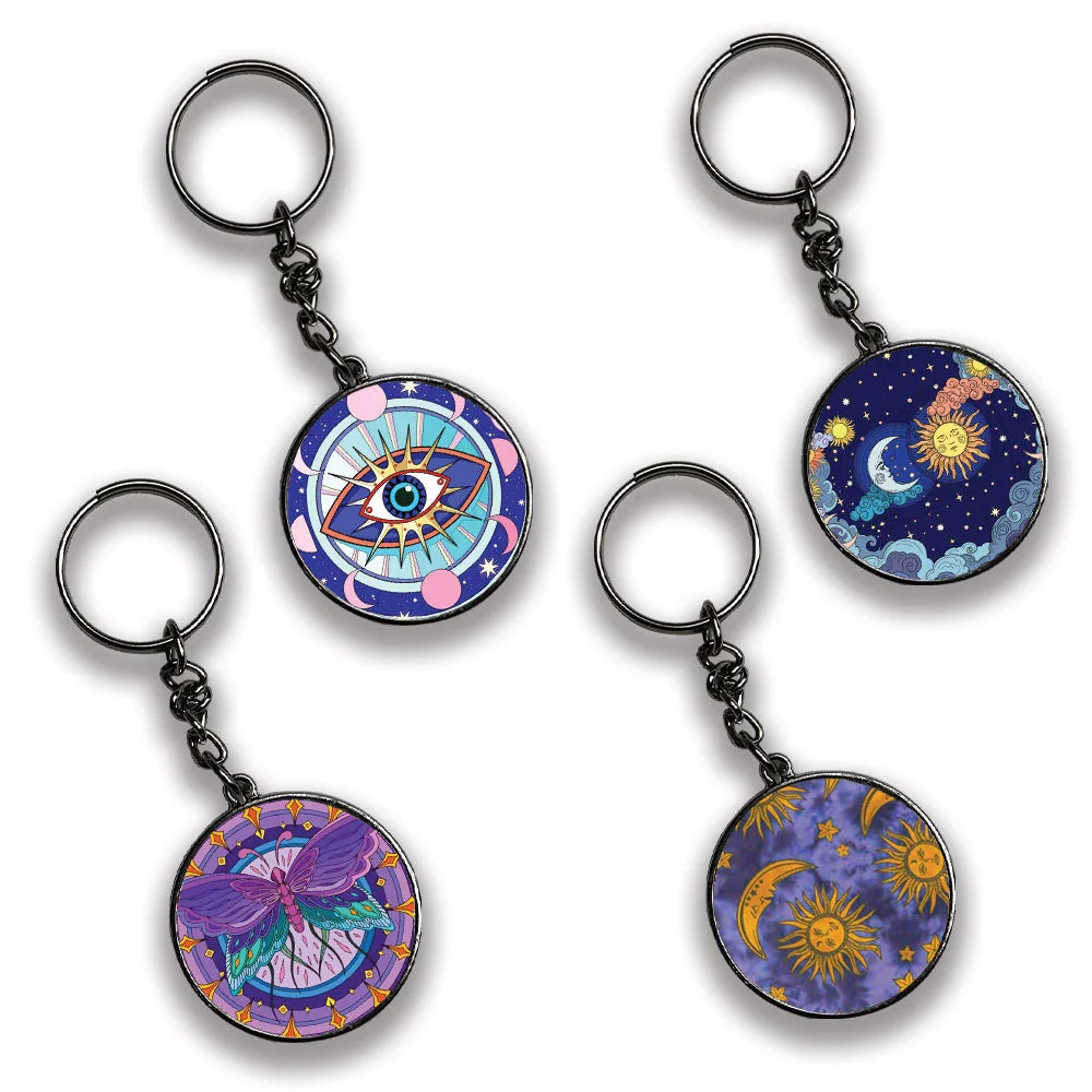 Sun - A Combo Of 4 Silver Border Keychains