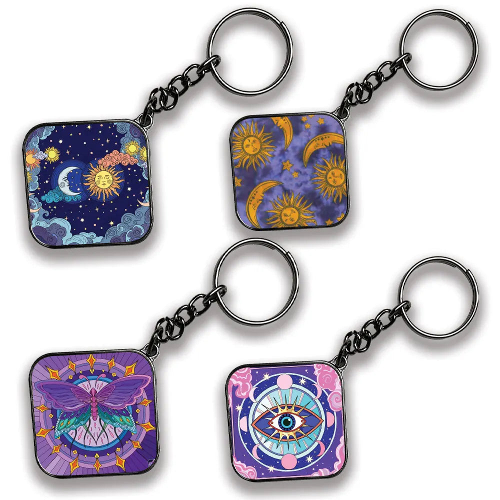 Sun - A Combo Of 4 Silver Border Keychains