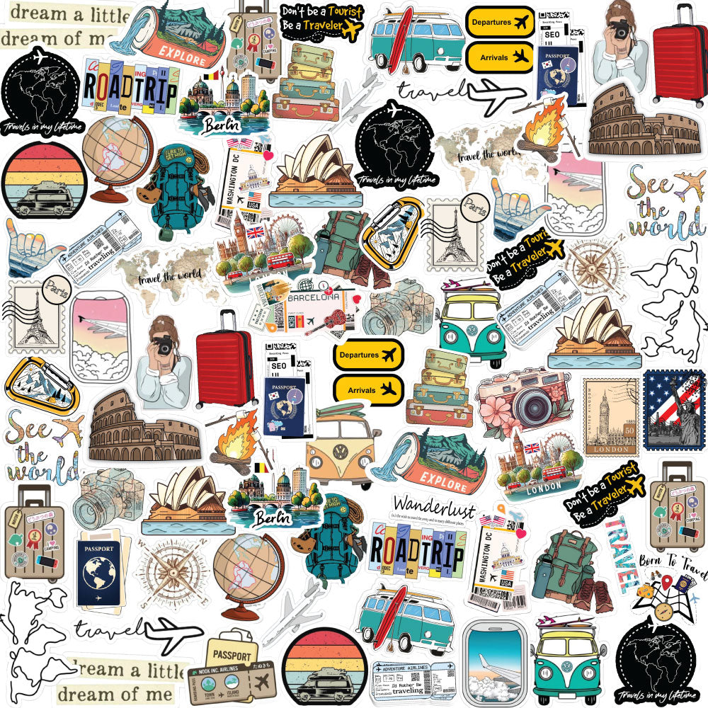 Travel Sticker Bundle – 42 Waterproof Aesthetic Stickers