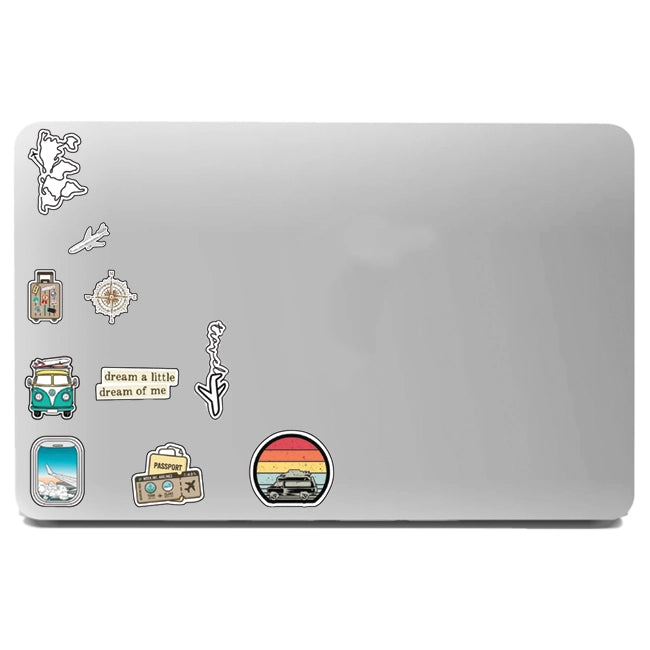 Travel Themed Stickers On Laptop