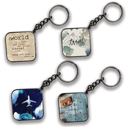Travel - A Combo Of 4 Silver Border Keychains