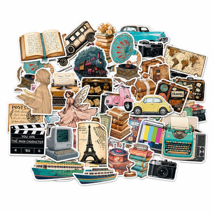 Vintage Travel Stickers Pack – 42+ Retro Aesthetic Stickers