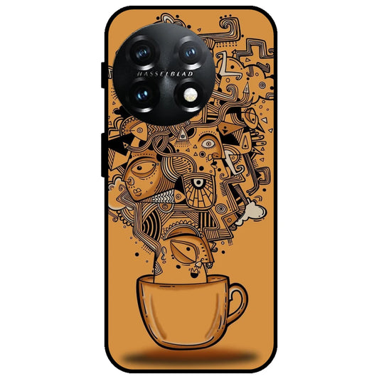 Abstract Coffee Doodle - Glossy Metal Silicone Case for OnePlus 11