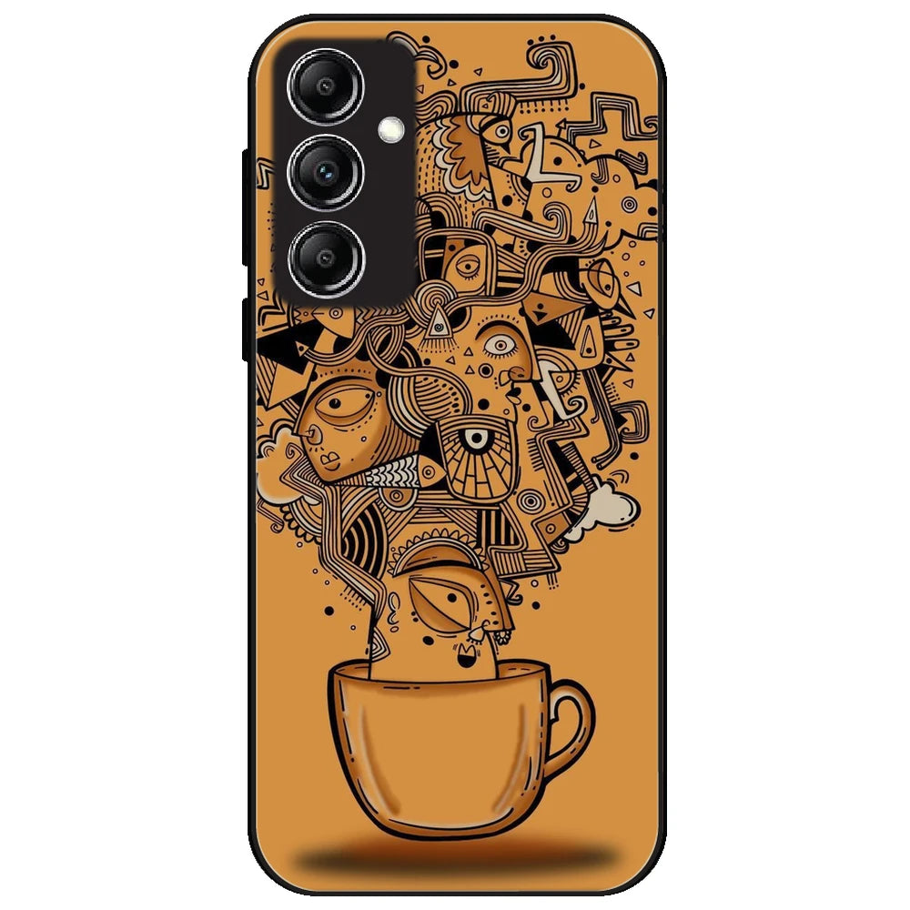 Abstract Coffee Doodle - Glossy Metal Silicone Case for Samsung Galaxy A14