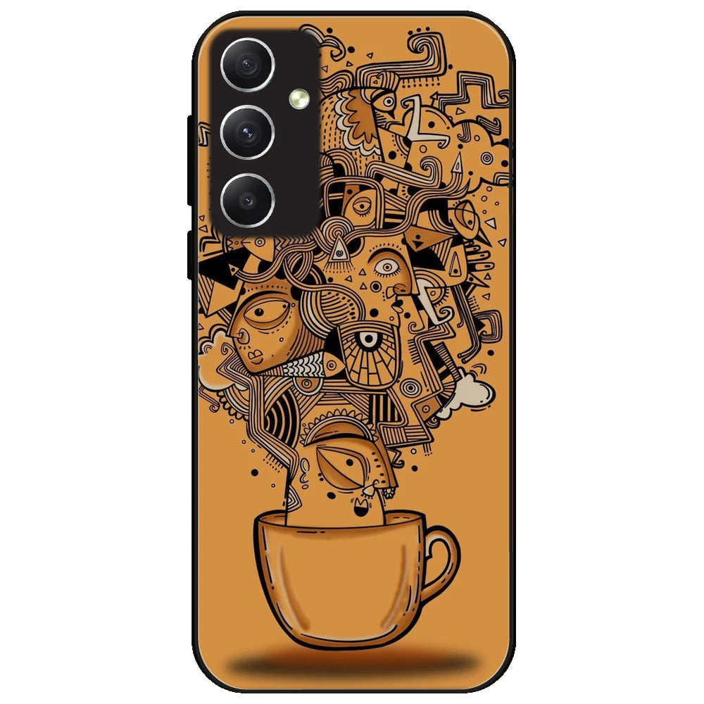 Abstract Coffee Doodle - Glossy Metal Silicone Case for Samsung Galaxy A34