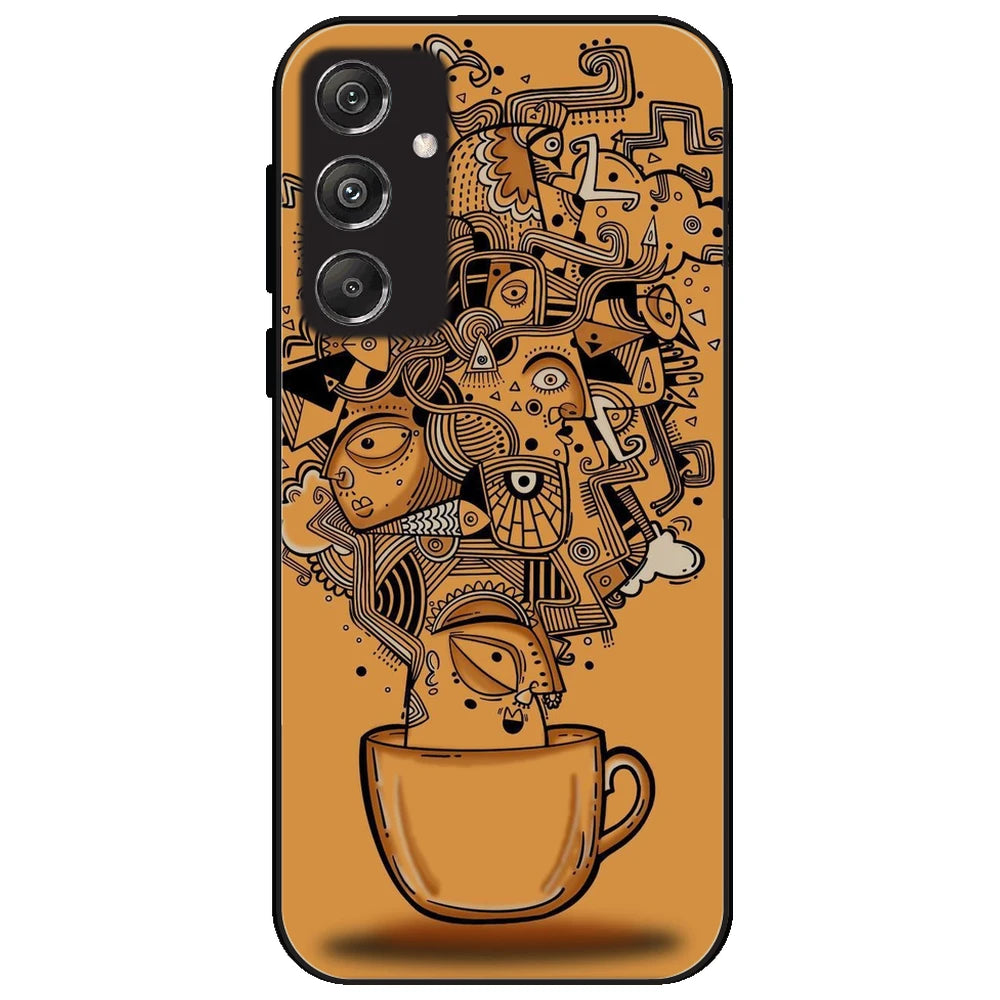 Abstract Coffee Doodle - Glossy Metal Silicone Case for Samsung Galaxy M34 5G
