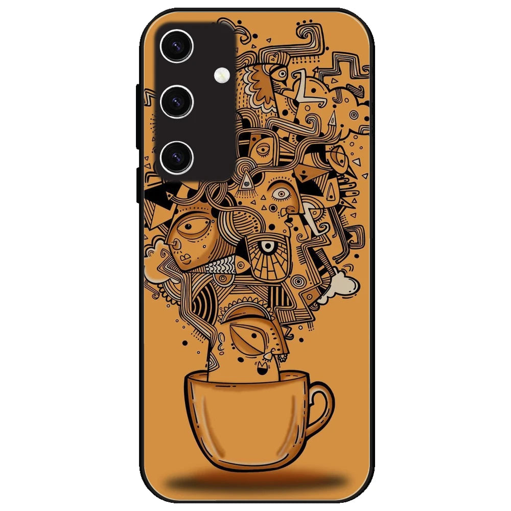 Abstract Coffee Doodle - Glossy Metal Silicone Case for Samsung Galaxy S23 Plus 5G