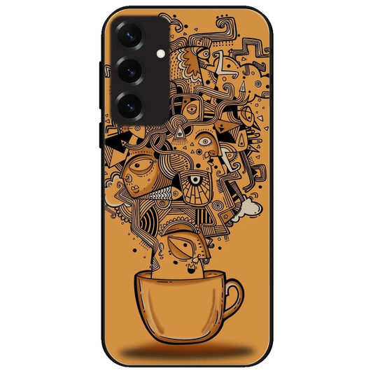 Abstract Coffee Doodle - Glossy Metal Silicone Case for Samsung Galaxy S25 Plus