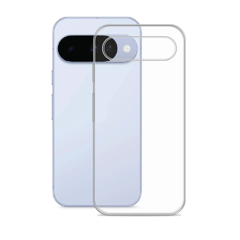 Anti-Yellow Clear Case for Google Pixel 10 – transparent TPU back cover shown beside the phone