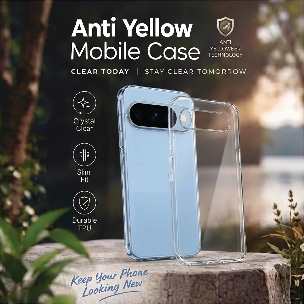 Google Pixel 10 in anti-yellow clear case – crystal clear, slim fit, durable TPU