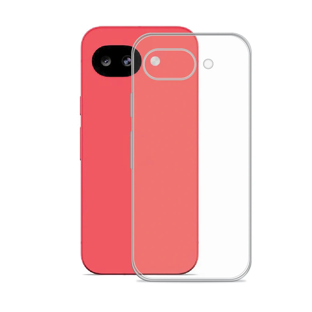Anti-Yellow Clear Case for Google Pixel 10A – transparent TPU back cover shown beside the phone