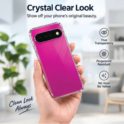 Google Pixel 11 in clear case held in hand – true transparency, fingerprint resistant, no yellowing