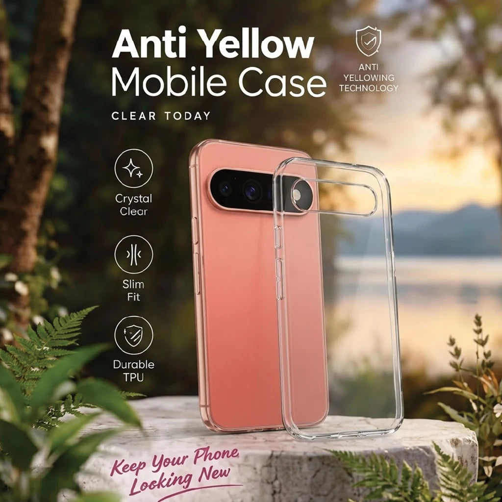 Google Pixel 11 Pro XL in anti-yellow clear case – crystal clear, slim fit, durable TPU