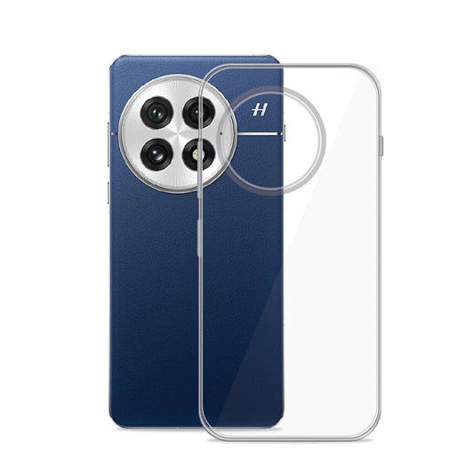 Anti-Yellow Clear Case for OnePlus 13 – transparent TPU back cover shown beside the phone