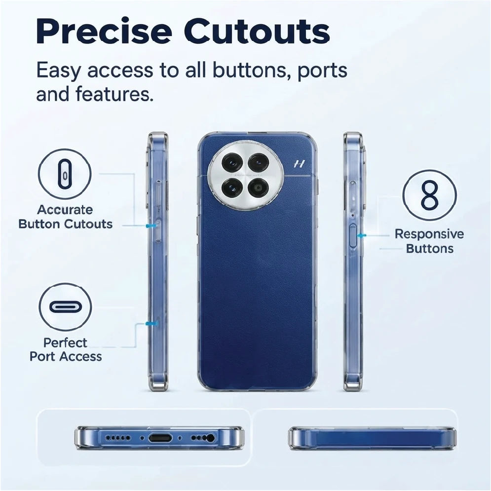 OnePlus 13 clear case side views – accurate button cutouts and perfect port access