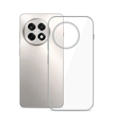 Anti-Yellow Clear Case for OnePlus 13R – transparent TPU back cover shown beside the phone