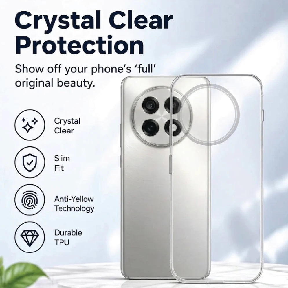 Crystal clear protection for OnePlus 13R – slim fit, anti-yellow, durable TPU case