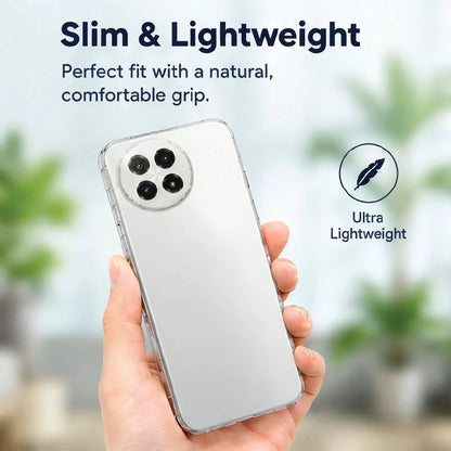 Slim and lightweight OnePlus 13R clear case held in hand – natural, comfortable grip