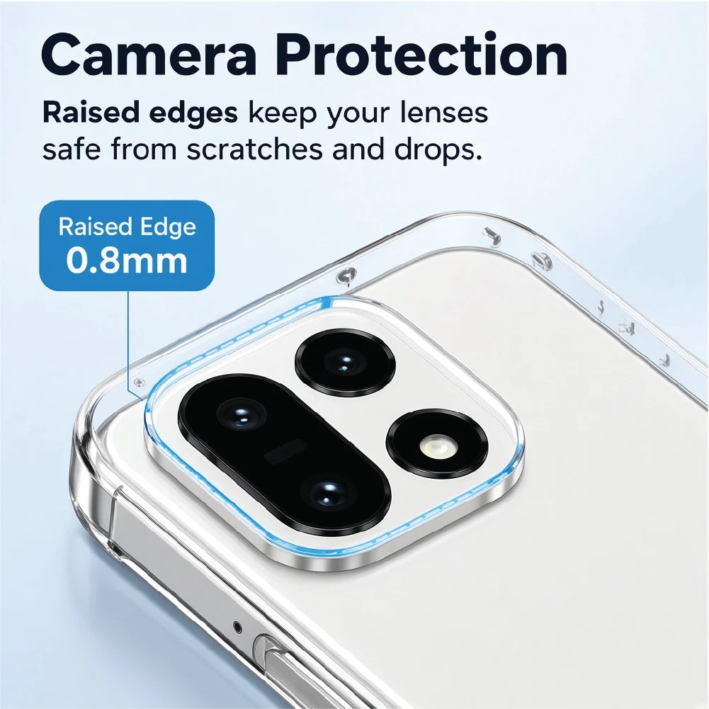 OnePlus 15 clear case camera protection – 0.8mm raised edge around the lenses