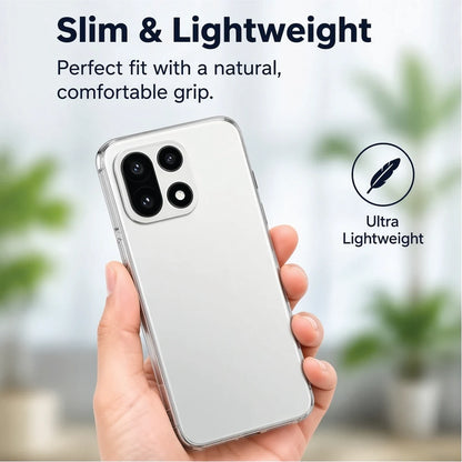 Slim and lightweight OnePlus 15 clear case held in hand – natural, comfortable grip