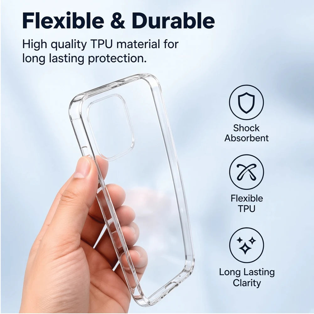Flexible and durable OnePlus 15 clear TPU case – shock absorbent, long-lasting clarity