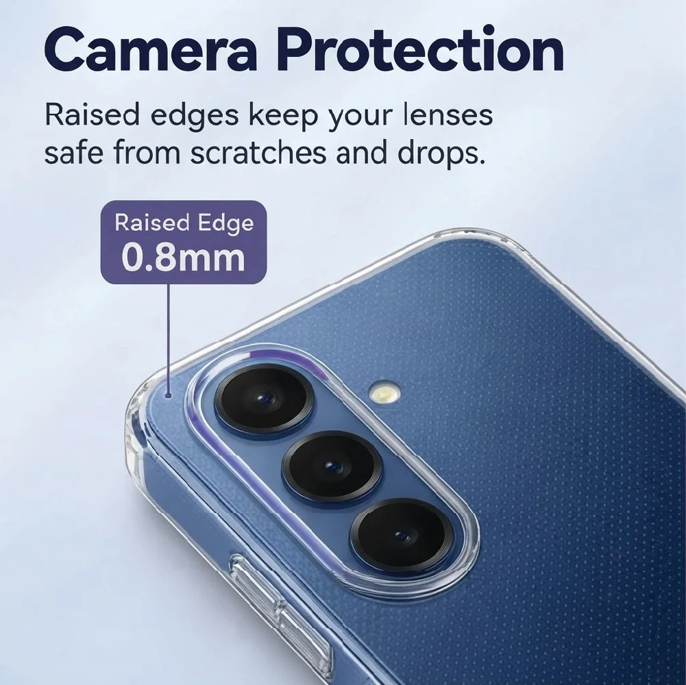 Samsung Galaxy S25 clear case camera protection – 0.8mm raised edge around the lenses