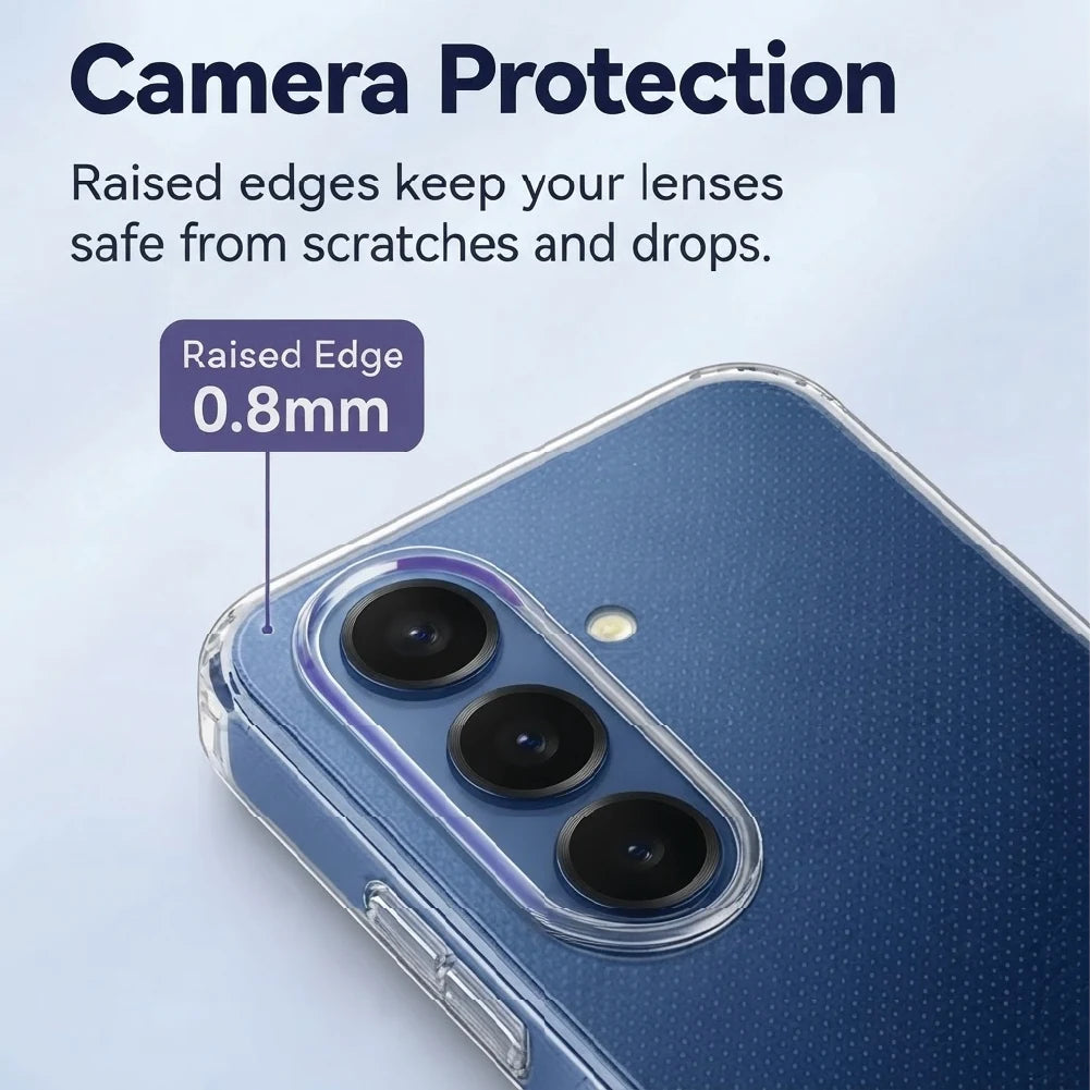 Samsung Galaxy S25 Plus clear case camera protection – 0.8mm raised edge around the lenses