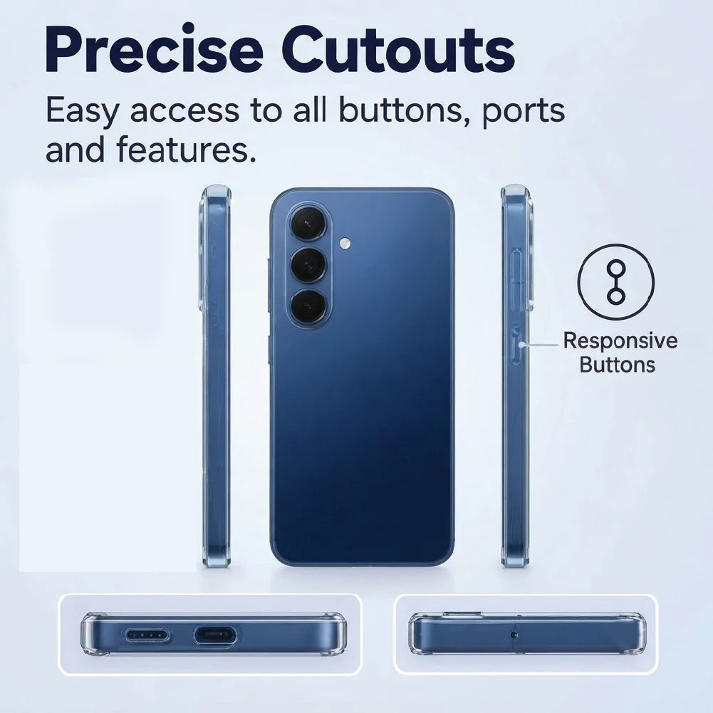 Samsung Galaxy S25 Plus clear case side views – accurate button cutouts and perfect port access