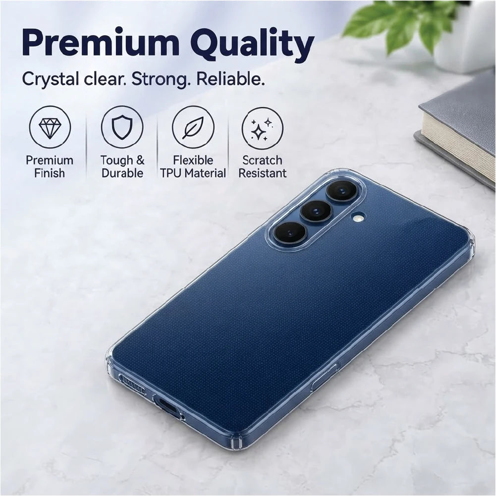 Premium quality Samsung Galaxy S25 Plus clear case – flexible, tough and scratch-resistant TPU