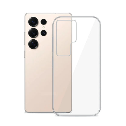 Anti-Yellow Clear Case for Samsung Galaxy S25 Ultra – transparent TPU back cover shown beside the phone