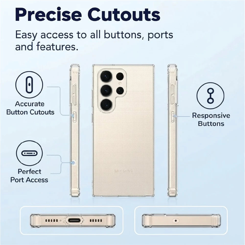 Samsung Galaxy S25 Ultra clear case side views – accurate button cutouts and perfect port access
