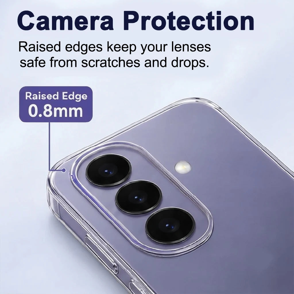 Samsung Galaxy S26 clear case camera protection – 0.8mm raised edge around the lenses