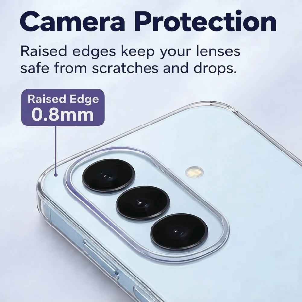 Samsung Galaxy S26 Plus clear case camera protection – 0.8mm raised edge around the lenses