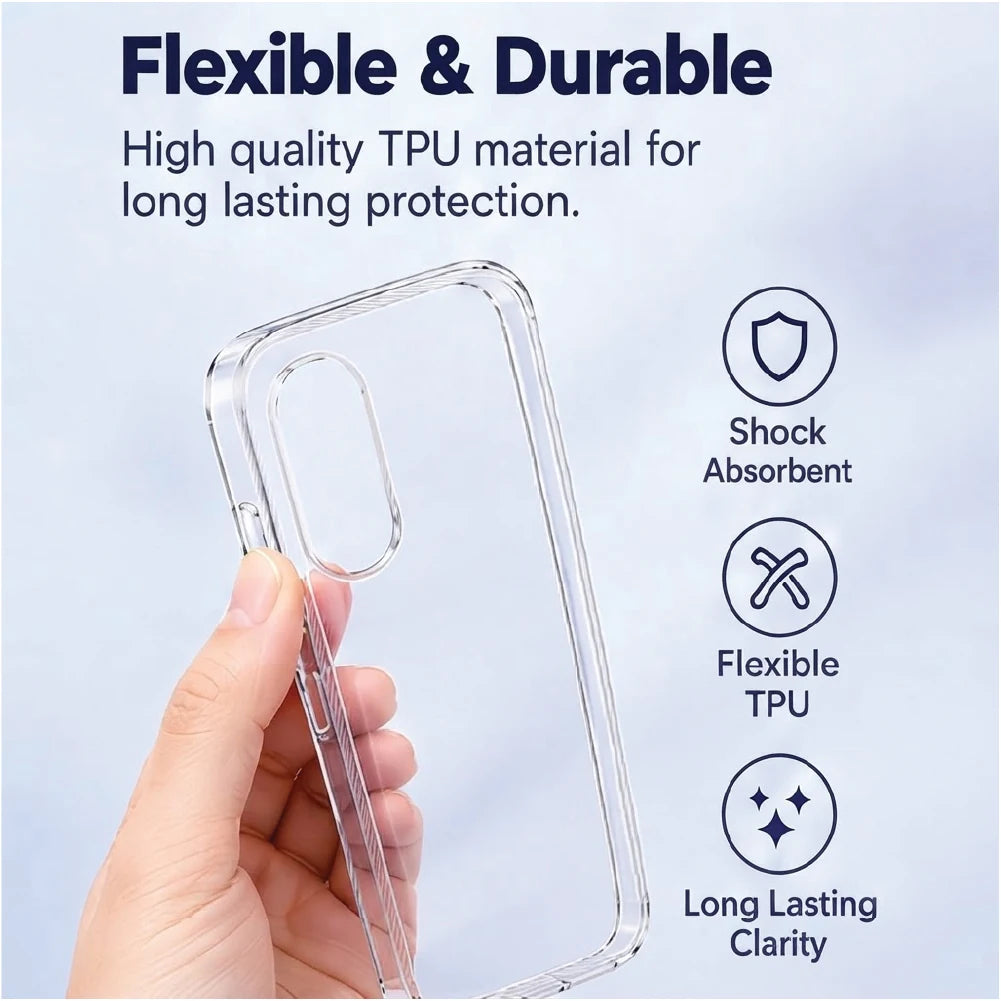 Flexible and durable Samsung Galaxy S26 Plus clear TPU case – shock absorbent, long-lasting clarity