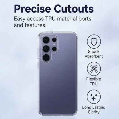 Samsung Galaxy S26 Ultra clear case front view – precise cutouts, shock-absorbent flexible TPU