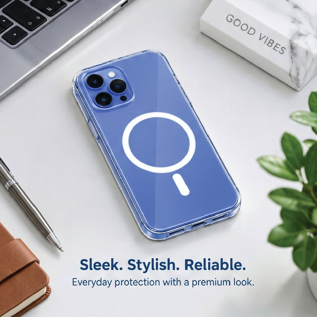 Anti-yellow MagSafe clear case on a desk - iPhone 16 Pro Max